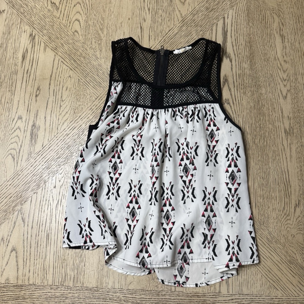 Sugar Lips Small White Floral Tank Top Mesh Detail